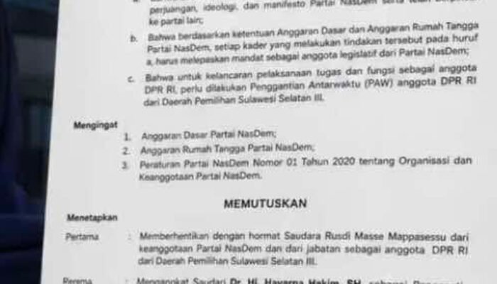 DPP Nasdem Keluarkan SK PAW, Hayarna Basmin Gantikan RMS di Senayan